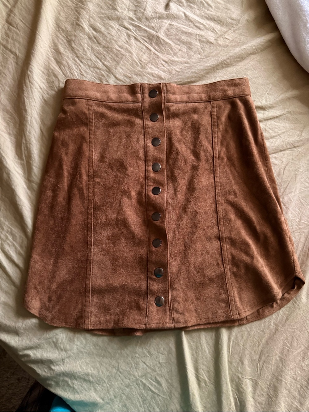 BB Dakota Chestnut Button-Front Mini Skirt